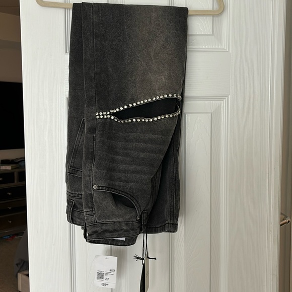 Forever 21 black wide leg jean with rhinestone cut out - Picture 1 of 1